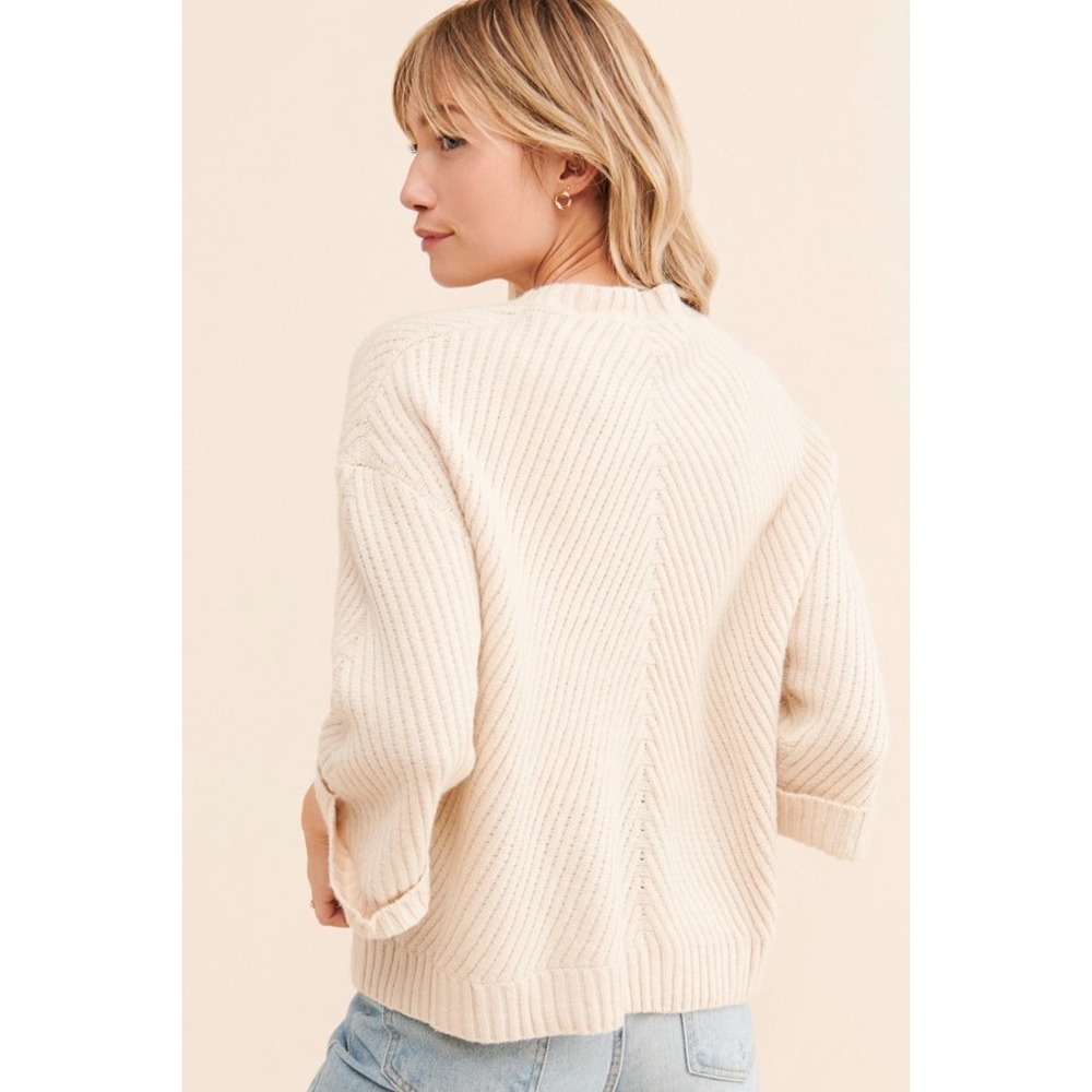 Anthropologie Little Lies Cream Emily Cable Knit Sweater Crew Neck Ivory M/L - Picture 2 of 4